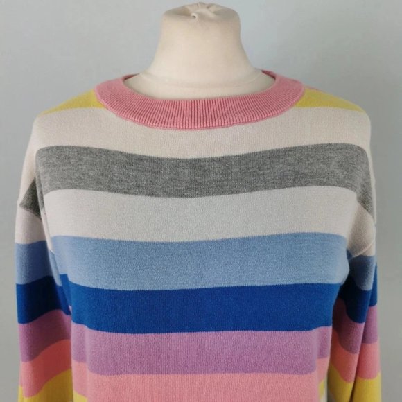 CREW CLOTHING 10 Multicoloured Striped Crew Neck Jumper Casual Long Sleeve - Picture 3 of 5